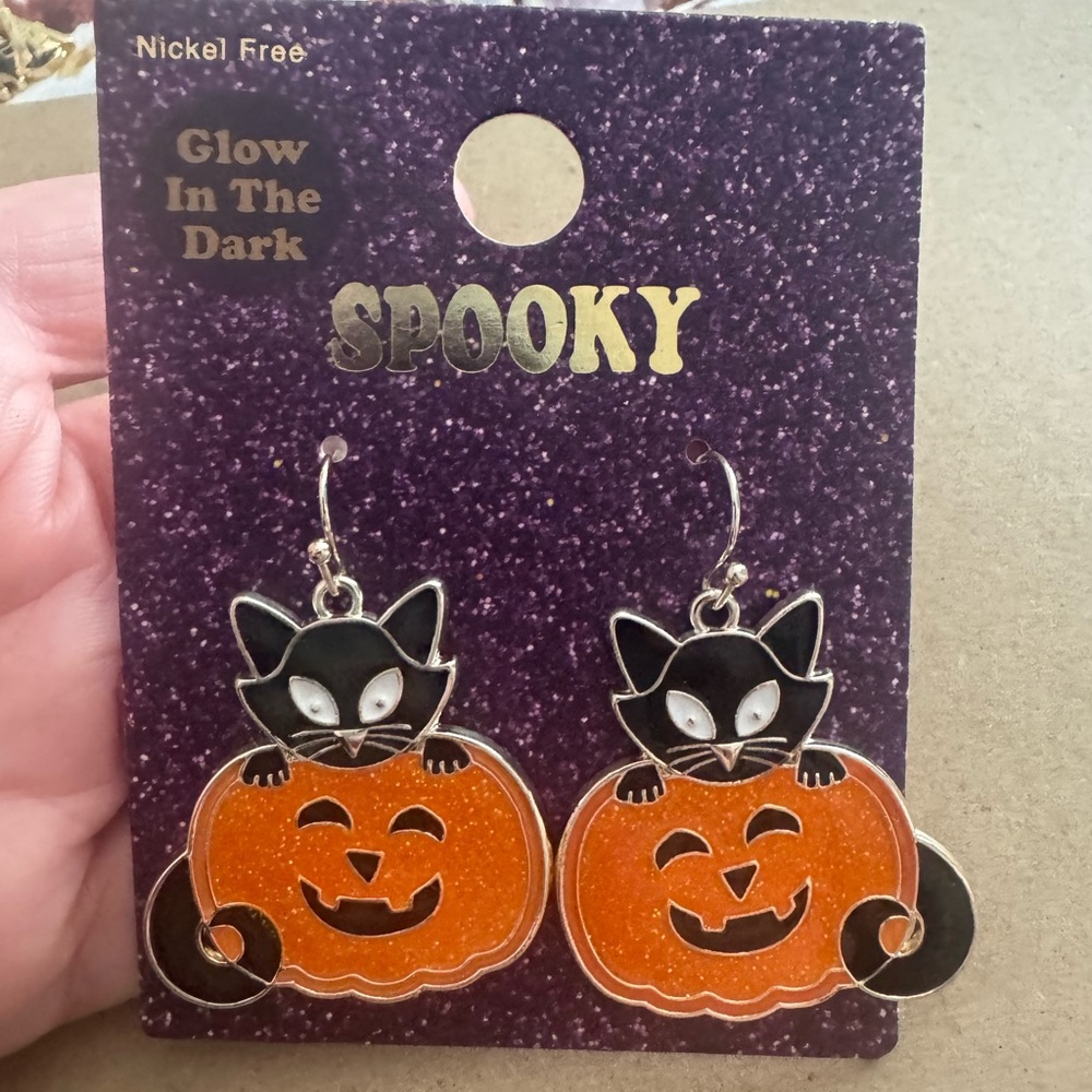 Spooky Glow-in-the-Dark Cat and Pumpkin Earrings